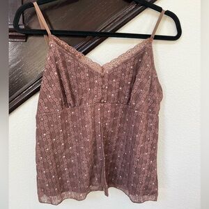 Y2K Aesthetic Brown Floral Lace Tank Top